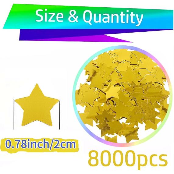 Gold Metallic Foil Star Confetti 0.78inch/2cm 8000PCS Table Confetti for Party Birthday Decoration or Filled Balloons
