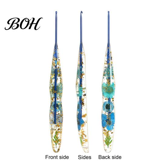 Waterproof Crochet Hook Resin for Beginners, Crocheting Lovers, 2.0mm-8.0mm Ergonomic Smooth Surface with Long Floral Handle Blankets, Dolls, Shawls,
