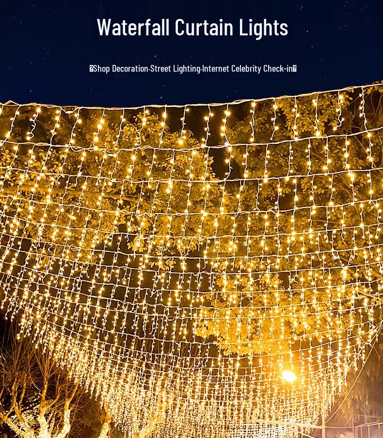 Funkelnde Stern Lichterketten: Romantische Outdoor-Eiszapfen-Wasserfall-Dekoration für Hochzeiten