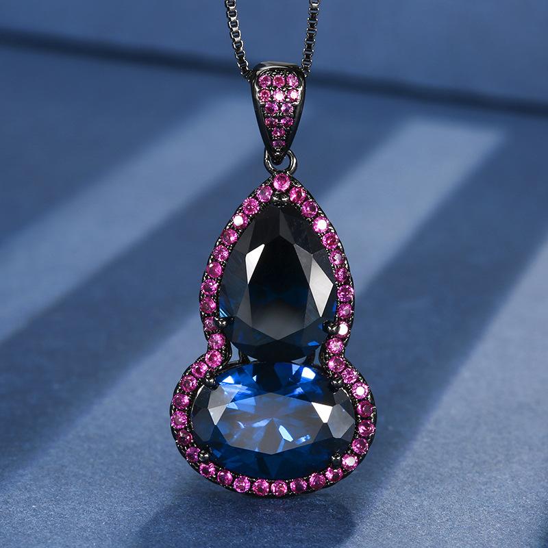 Autumn And Winter Jewelry Simulation Corundum Black Gold Retro Gourd Pendant Necklace Main Stone 10 * 14