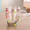 350ml Double Wall Glass Cup with Handle Dried Flower Decorated Coffee Milk Mug Heat Resistant Kitchen Supplies for Friend Gifts