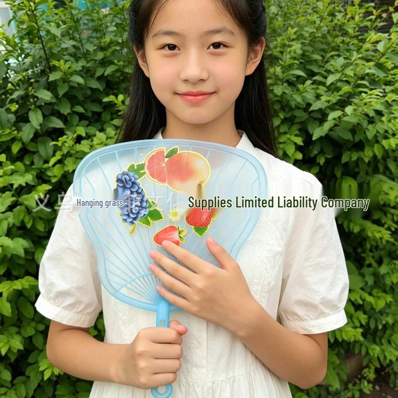 Large Old-Fashioned Hand-Crank Cattail Plastic Fan: Portable Banana Leaf Design for Summer Cooling and Mosquito Repellent.