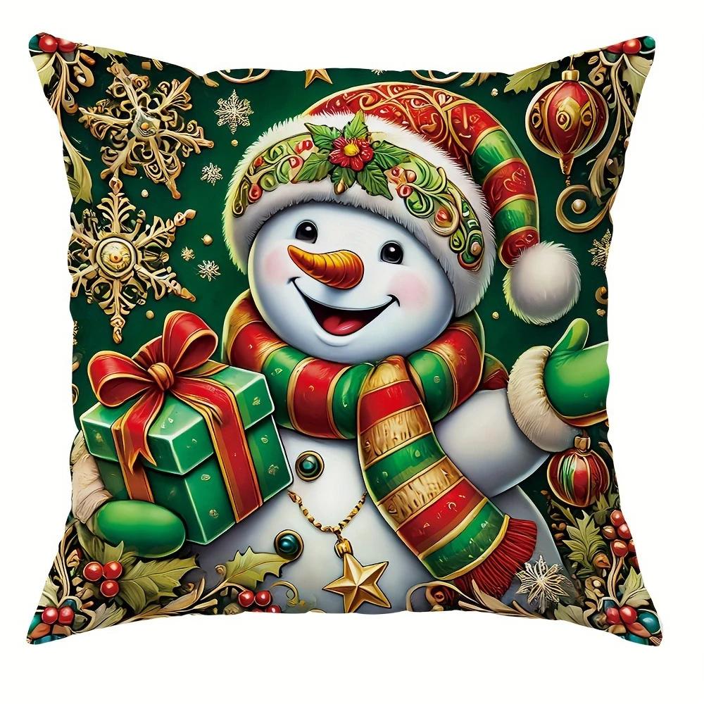 Christmas Decoration Pillowcase Merry Christmas New Year Gift Santa Claus Gift Box Snowman Pillow Cover Home Sofa Cushion Cover