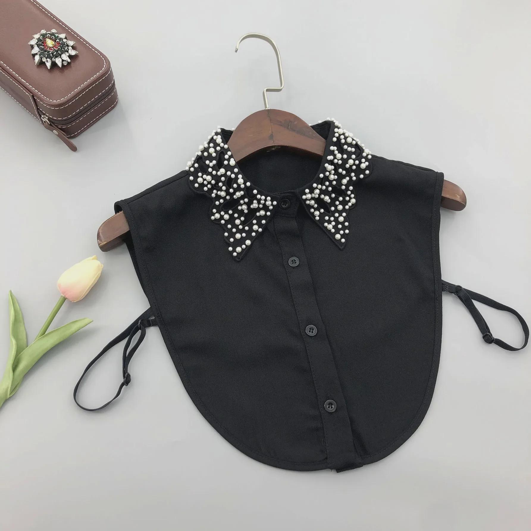 

Новые тяжелые вышитые бисером искусственные воротники: Трендовая европейская и американская женская мода на осень/зиму чёрный