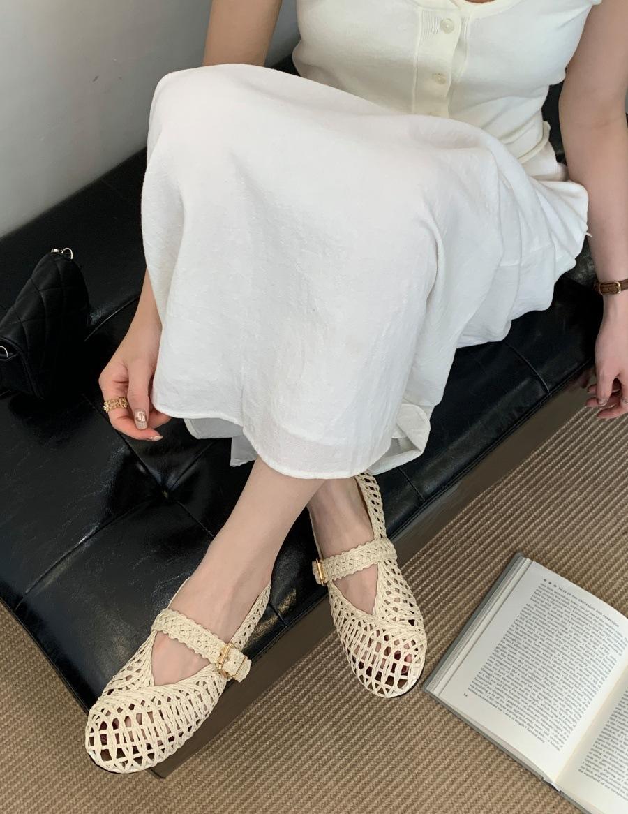 

Spot~ Spring and summer new woven hollow Mary Jane ballet shoes fashionable versatile shallow mouth flat sole shoes women 40