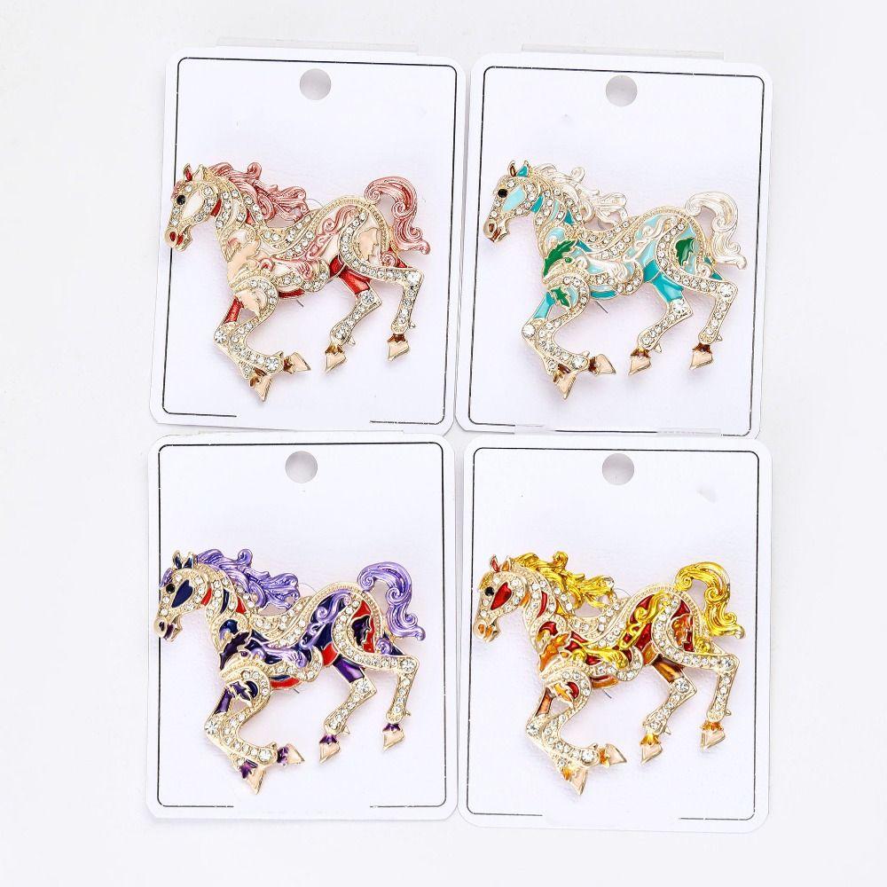 Metal Enamel Horse Brooch Pin Sparkling Mascot Horse Lapel Pin Zodiac Horse Brooch Good Luck