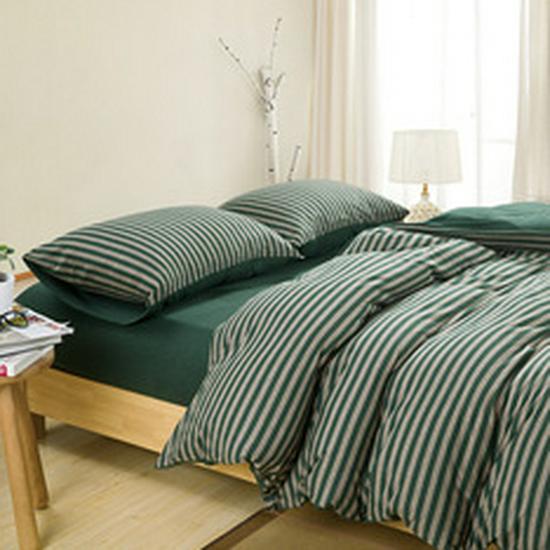 Pure Cotton Jersey Striped Bedding Set: Pillowcase, Duvet Cover, Fitted Sheet - Ideal for Dorms