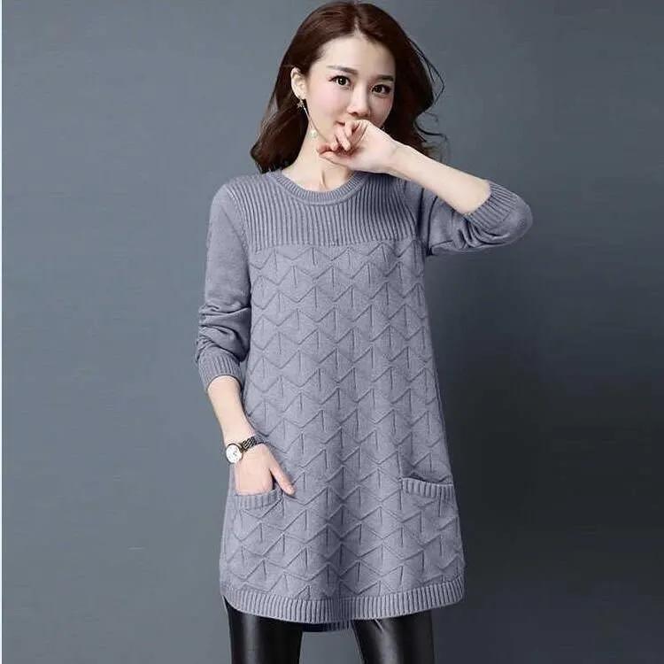 Maglione da donna autunno inverno pullover coreano sciolto a maniche lunghe maglione lavorato a maglia di media lunghezza maglioni inferiori abbigliamento femminile top