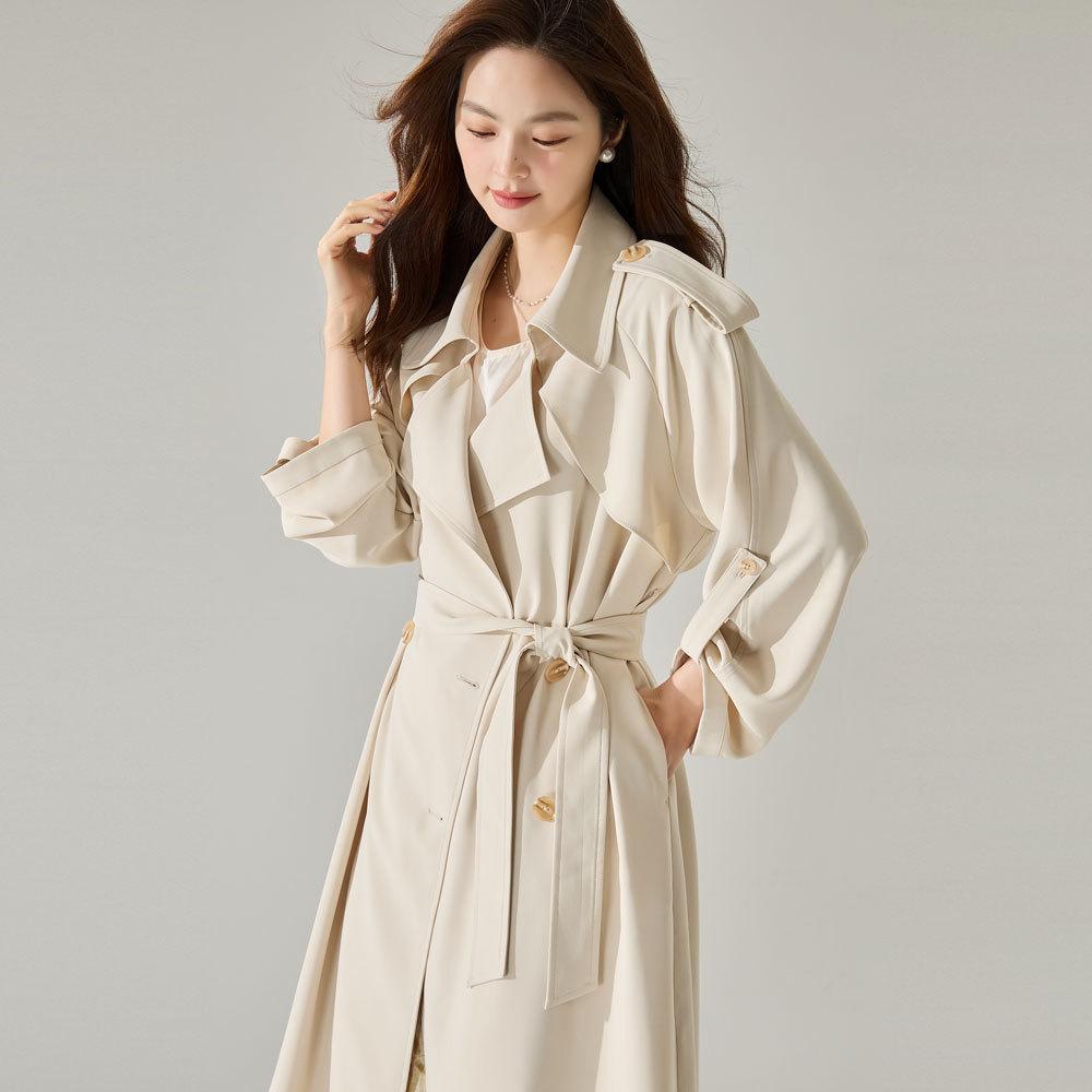 

Autumn casual elegant vertical not easy to wrinkle daily commute lapel temperament jacket medium and long trench coat 233 S