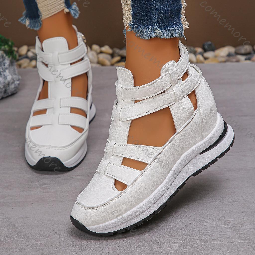 Comemore Women Shoes Buckle Strap Women's Sandals New Closed Toe Casual Summer Solid Wedge High Heels Gladiator Sandales Femmes