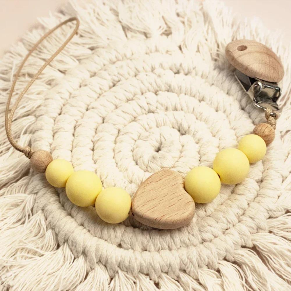 High Quality Silicone Baby Pacifier Clips Anti-drop Wooden Soother Clip Chain Gift Lightweight Teether Teething Toy Newborn