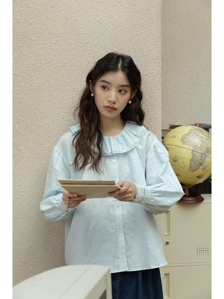 Women's Literary Lace Collar Long Sleeve Shirt: College Forest Style for 2026 Spring/Autumn