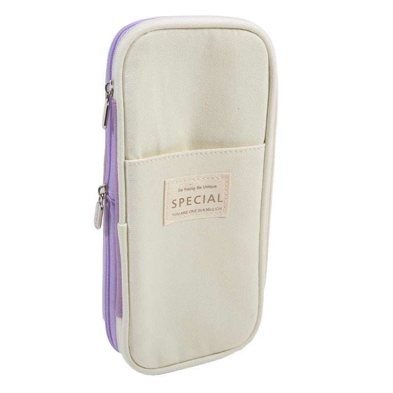 Cute Canvas Pencil Case Student Color Block Stationery Storage Bag Multifunctional Large Capacity Pen Bag Organizer Pouch