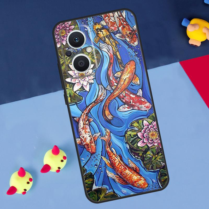 Koi Carp Fish Painting For OPPO Reno 12F 13F 14F 11F 10 11 12 13 14 Pro 8T 7 8 Lite OPPO Find X9 X8 X6 X5 Pro Case