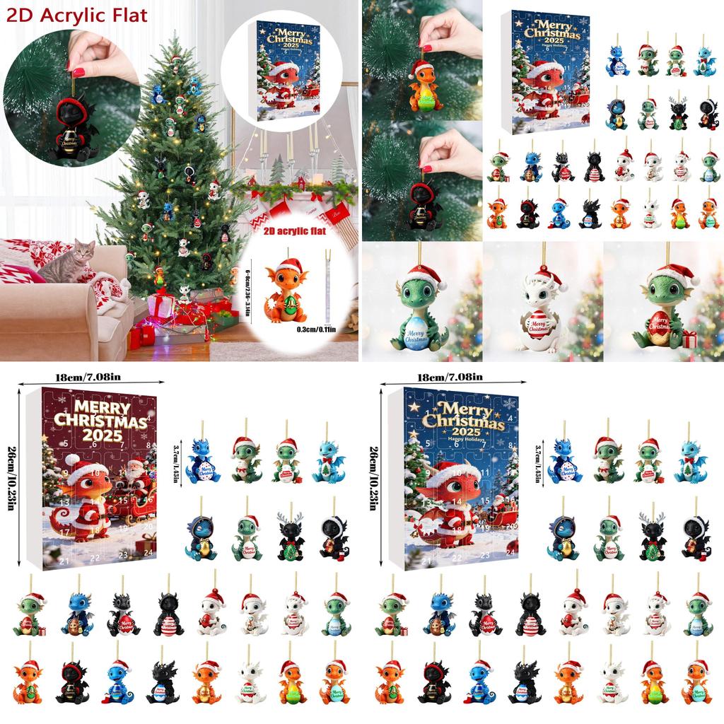 Christmas Countdown Advent Calendar With Cute Dragon Baby Ornaments For Holiday Decor