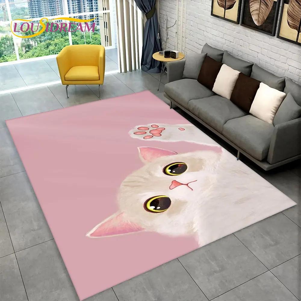 Cute Cat Cartoon Area Rug,Carpet Rug for Living Room Children's Bedroom Sofa Doormat Decor,Kids Play Crawling Non-slip Floor Mat