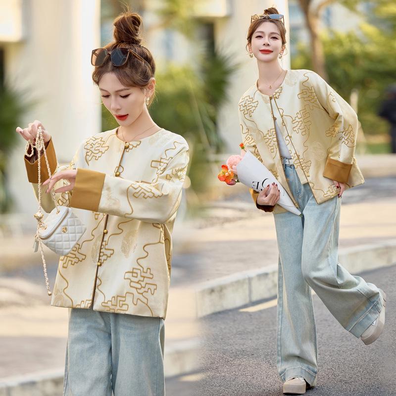 

Женская ретро-куртка с коротким рукавом и круглым вырезом, весна 2025 XL (60-65 kg)