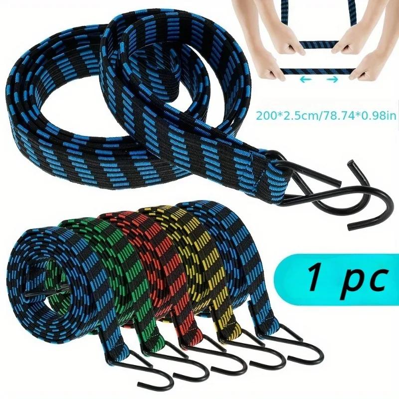 

1pc 2M Bungee Cords Elastic Bungees Cords with Hooks Anti-slip Flat Elasticity Rope for Motorcycle Bicycles
