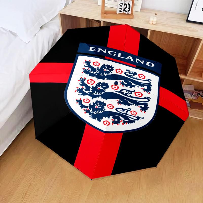 1 Stück England Fußballwappen Aufdruck Regenschirm Faltbarer Regenschirm, Automatischer Regenschirm 8-Rippen für Reisen, Camping Fan Geschenke Weihnachtsgeschenke