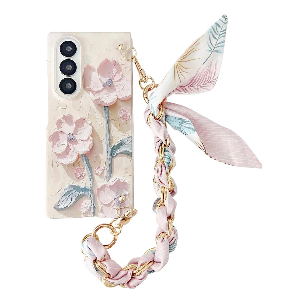 Floating Flower with Stylish Silk Wrist Strap Dopamine Colorful Beautiful for Samsung Galaxy Z Fold7 Protective Phone Case