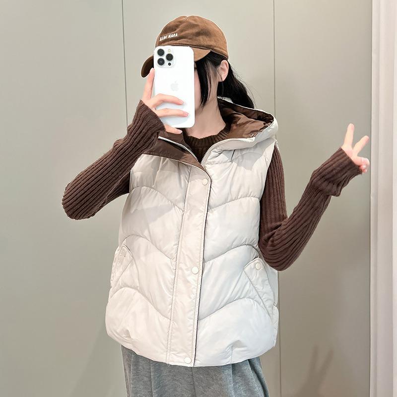 New autumn and winter cotton vest loose fashion thermal vest cotton vest hooded short girls coat tide