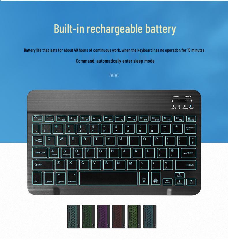 Wireless Bluetooth Keyboard with Colorful Backlight for Mobile Phones and Tablets, Compatible with 7-10 Inch Devices, Luminous Russian Layout