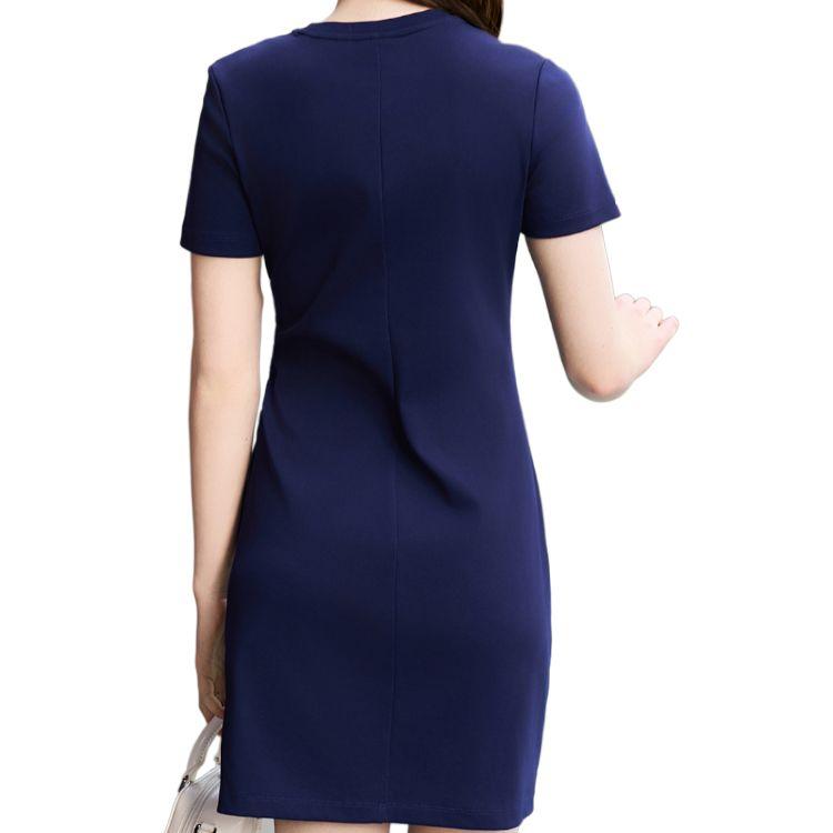 Fila Original Split Goddess Dress Fashion Casual Simple Slim Short Sleeve Dress Women Dresses Deep-Dark-Blue F51W529313F-DB