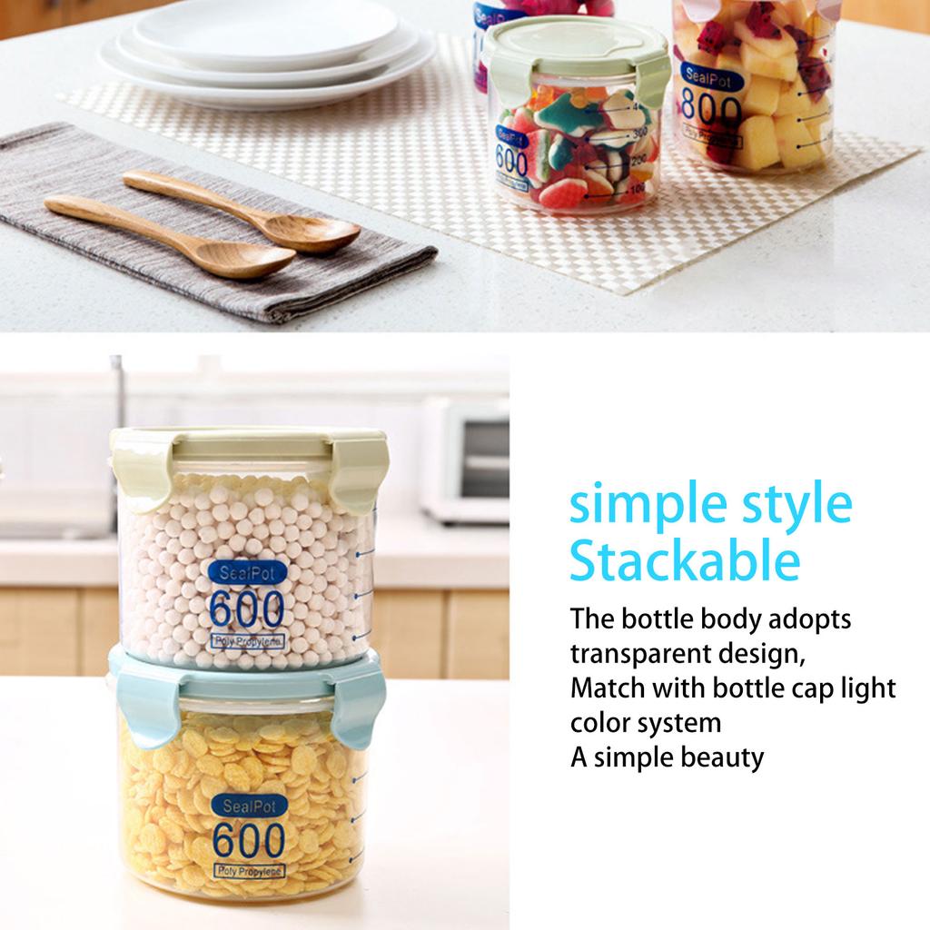 Pink 3pcs PP Storage Jars Set Airtight Clear Containers for Fridge Pantry Cereal Grain 600 800 1000ml