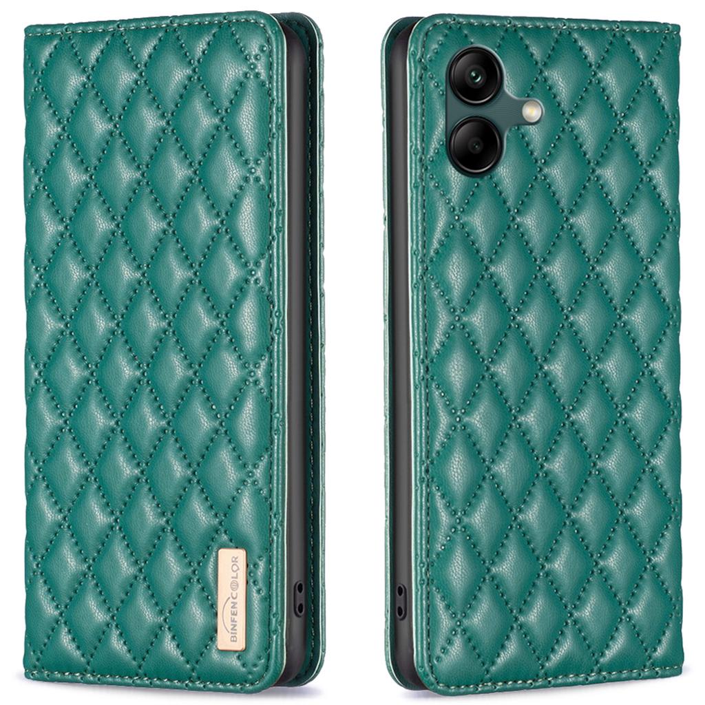 BINFEN COLOR BF Style-16 For Samsung Galaxy A06 4G Case Card Slots Rhombus Leather Cover