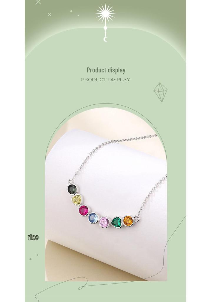 Dopamine Rainbow Moissanite Necklace: Sterling Silver Gold-Plated Clavicle Chain