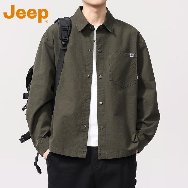 Jeep Men's Loose Fit Solid Long Sleeve Shirt