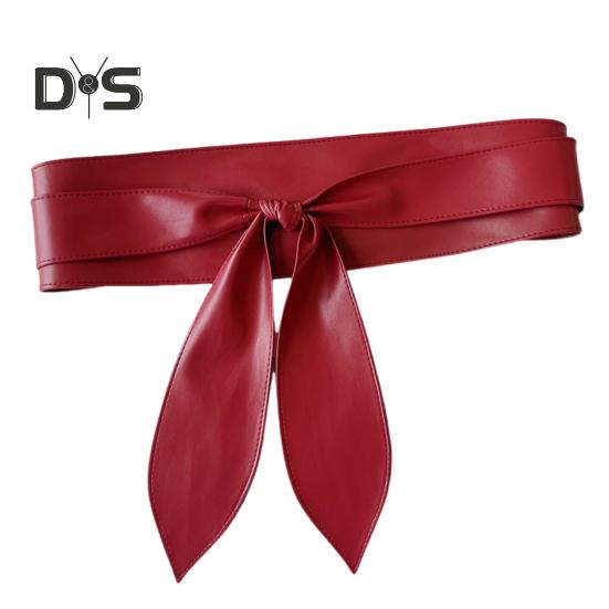 

Женский ремень из искусственной кожи с широкими полями, ретро-дизайн, завязывающийся пояс, платья, пальто, завязывающийся пояс, универсальный аксессуар вино красного