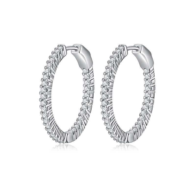European and American Large Moissanite Hoop Earrings, Fashionable S925 Sterling Silver, Versatile Simple Design. 15mm Diameter
