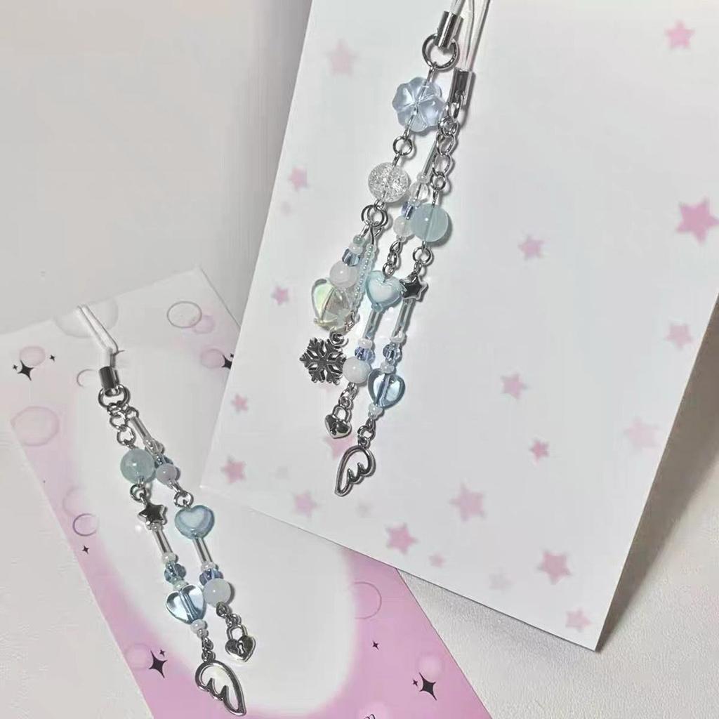 Handmade Beaded Pendant Phone Charm Unique and Stylish Keychain with Snowflake Wing Accessory for Women and Adults