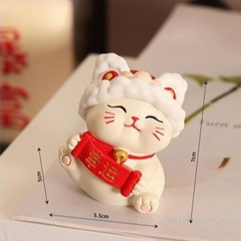 Cute Home Charm Cat Mini Ornament for Office Desk Fostering Stability and Prosperity