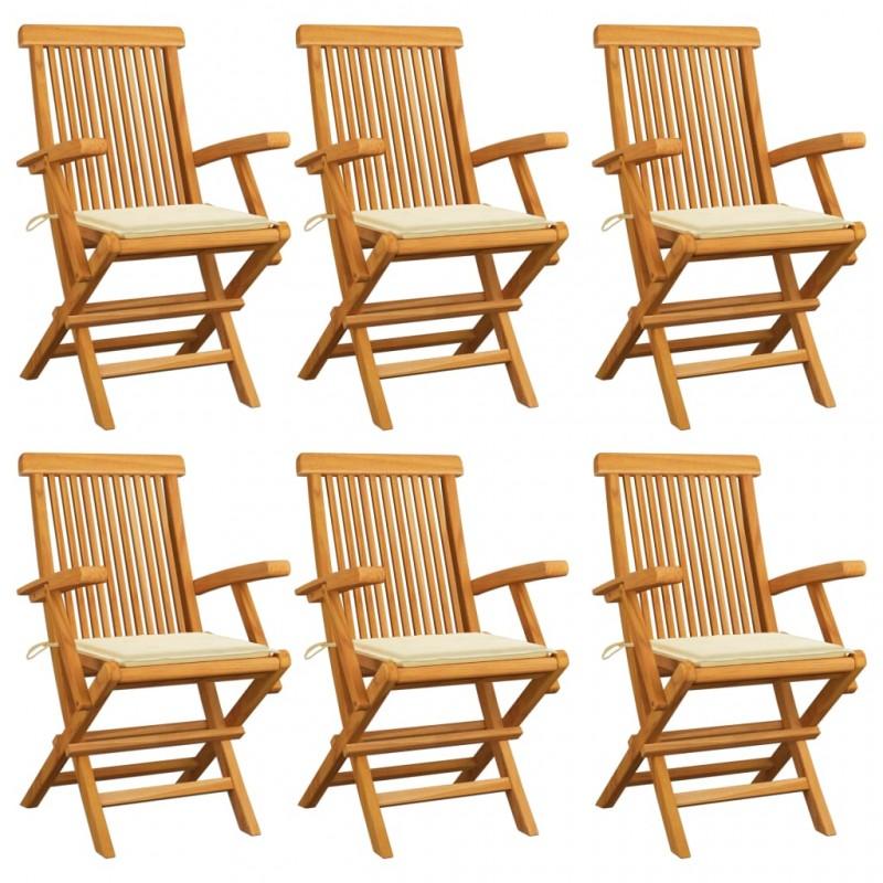 Día y Noche - Día y Noche Sillas de jardín 6 uds madera teca con cojines color crema