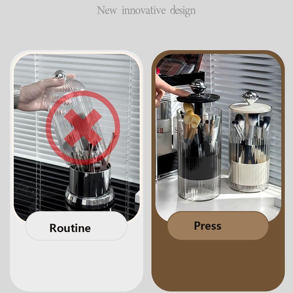 Plastic Automatic Lifting Makeup Brushes Holder Press Type Cosmetic Brushes Storage Box Bathroom