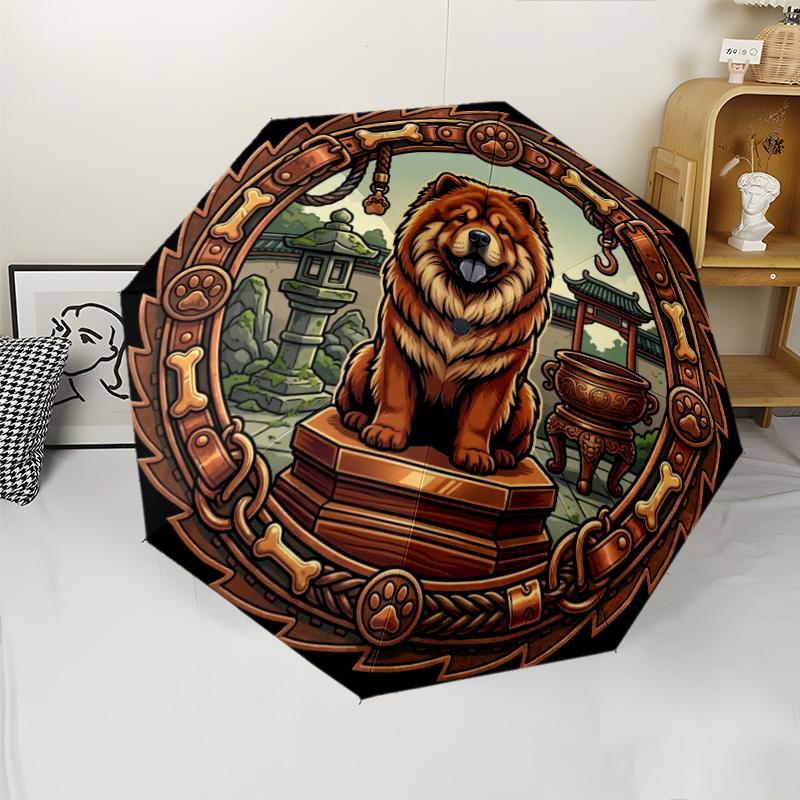 Chow Chow Japanese Garden Pattern Umbrella, Portable and Foldable Design, 8 Ribs, a Casual Accessory for Halloween, Christmas, and Birthday Gifts.