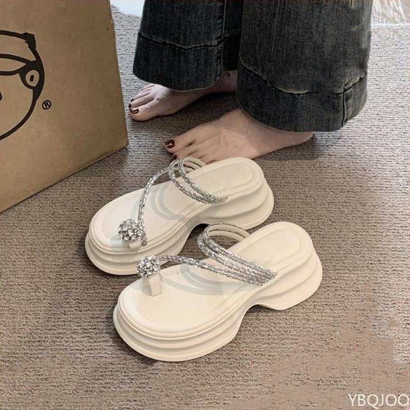 Fashion French toed Slippers Summer New Outdoor Shoes Fashion pearl slippers Thick soled open toed Flip-flops sandals Zapatos Mujer