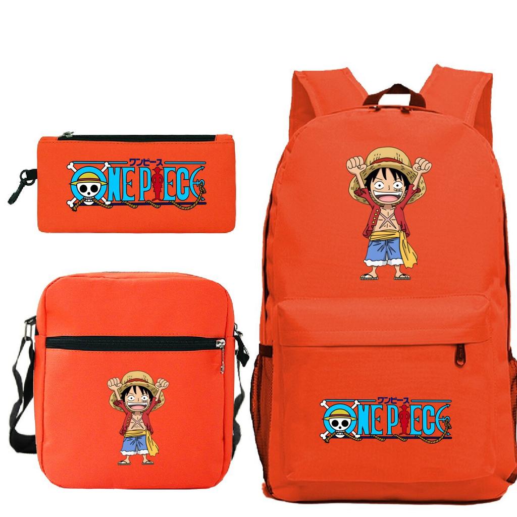 New Animation One Piece Printed Backpack for Primary and Secondary School Students Large Capacity School Bag Combination Three-piece Set