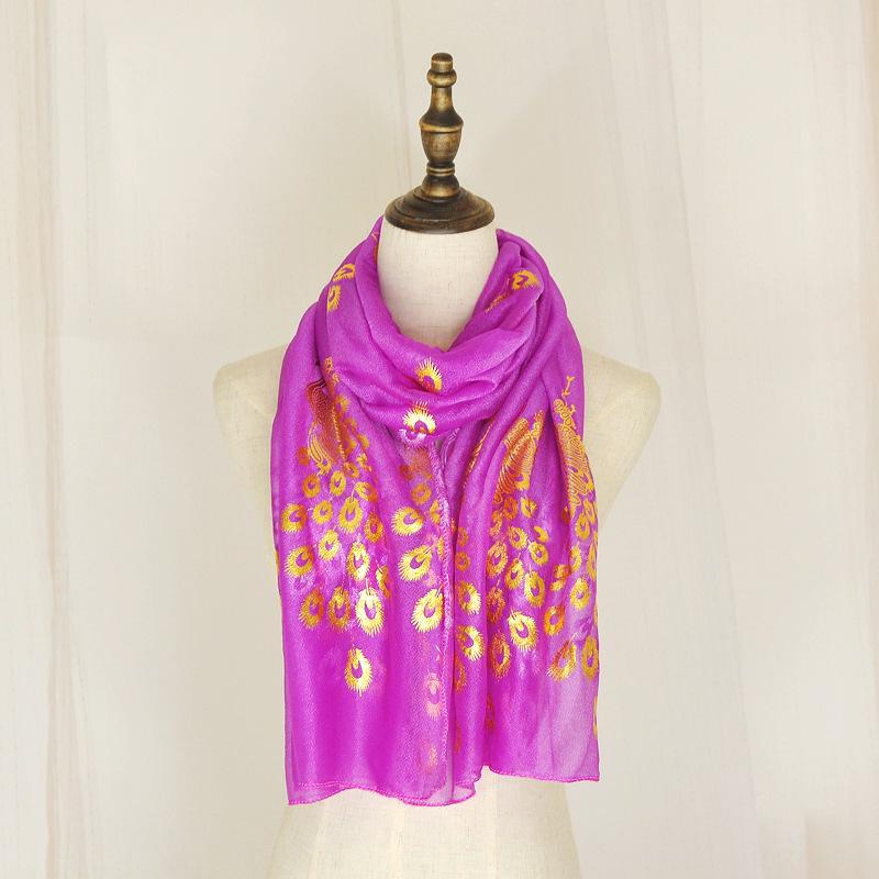 Autumn Silk Scarf: Candy Colors, Peacock Gold Stamping, Sunflower Design, Long Versatile Neck Wrap
