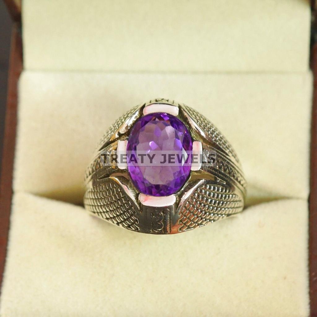 Bague en Argent Sterling 925 avec Pierre Précieuse Améthyste Taille Ovale Pour Homme #A674 JL375658843111