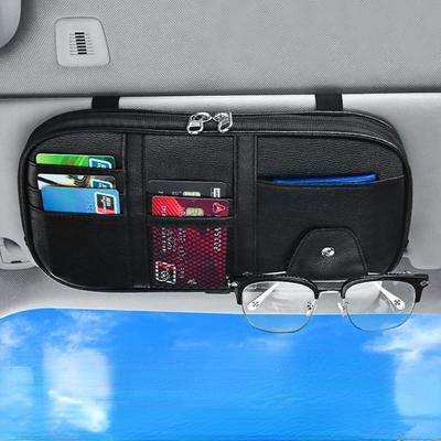 Car Sun Visor Organizer Clip Large Capacity Leather Sunshade Storage Bag Pouch Bill Pen Card Glasses Sunglasses Holder Mount