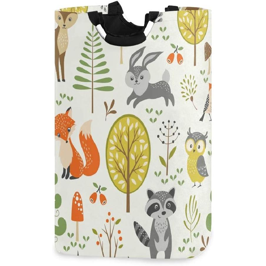 Laundry Hamper Bucket Cute Woodland Animals Trees Mushrooms Berries Collapses Laundry Basket Washing Bin for Home Organizer Nursery Storage Baby