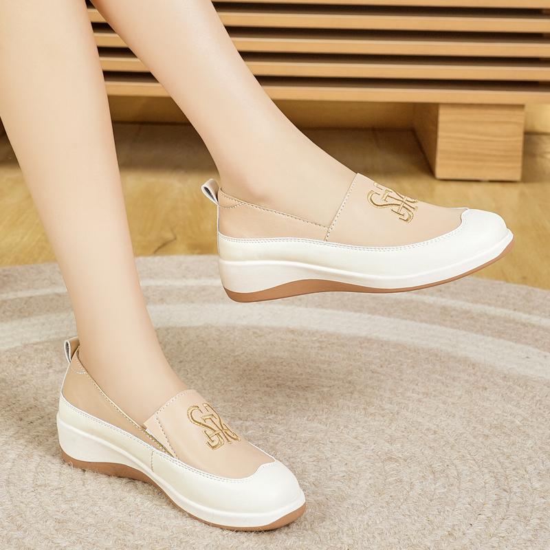 Women Platform Loafers Casual Elegant Leather Shoes Thick Sole Height Increase Thick Sole Slip on Shoes