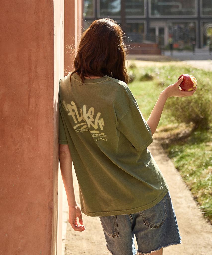 Peullukeu Graffiti Logo Pigment Short Sleeve T-Shirt Khaki Fst750