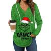 Women's Fashion Hoodies V Neck Long Sleeve Christmas Printed Drawstring Casual Loose Pullover Tops