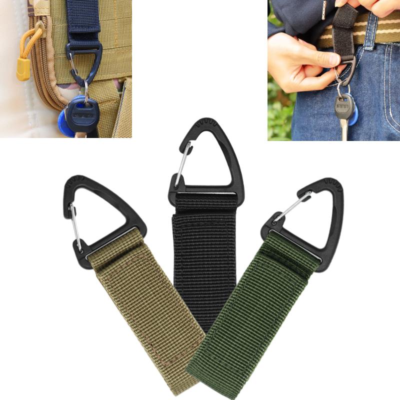Outdoor Activity Camping Hiking Nylon Ribbon Keychain Molle Tactical Knapsack Triangle Backpack Waist Carryall Fastener Hook Buckle Climb Tool