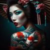 Dark Academia Art Japanese Geisha Poster Prints For Home Decor Gothic Body Tattoo Woman Portrait Canvas Painting Wall Art Gift