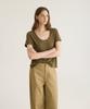 Oteumilkape Linen Blend U-Neck T-Shirt - Khaki